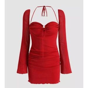 Red mini bell sleeve dress 👗